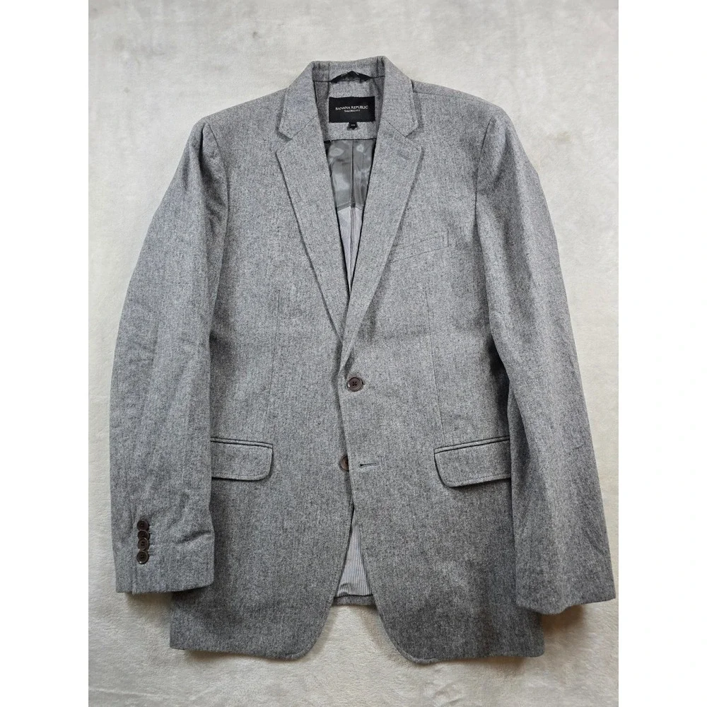 Banana Republic Blazer Mens 40R Grey 100% Cotton Italian Fabric Tailored Fit